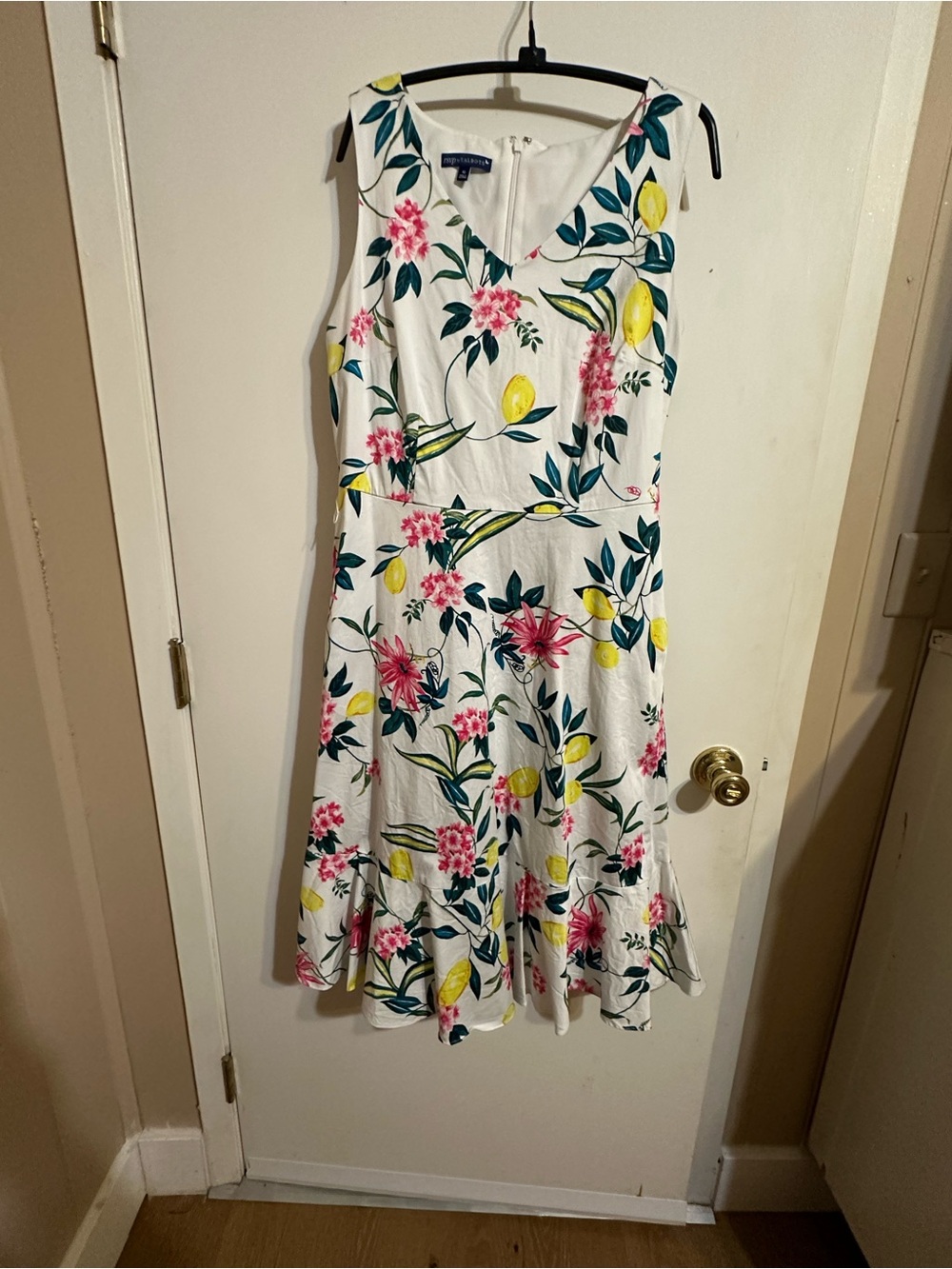 Talbots White Floral Lemon Print Sundress in Pink and Yellow